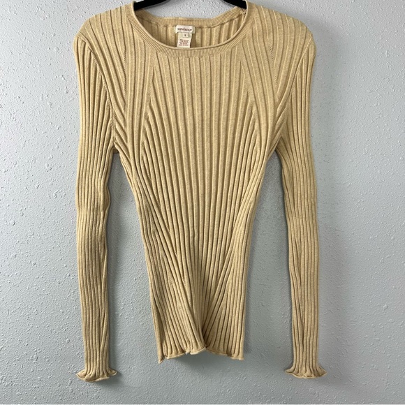 Sundance Ribbed Stretchy Tan Color Scoop Neck Cotton Blend Sweater Size Large - Picture 6 of 8